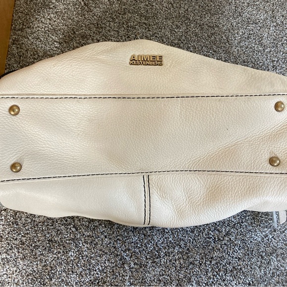 Aimee Kestenberg Large Cream Pebbled Leather Bag Top Handle Cross body 10x13 - Picture 4 of 6